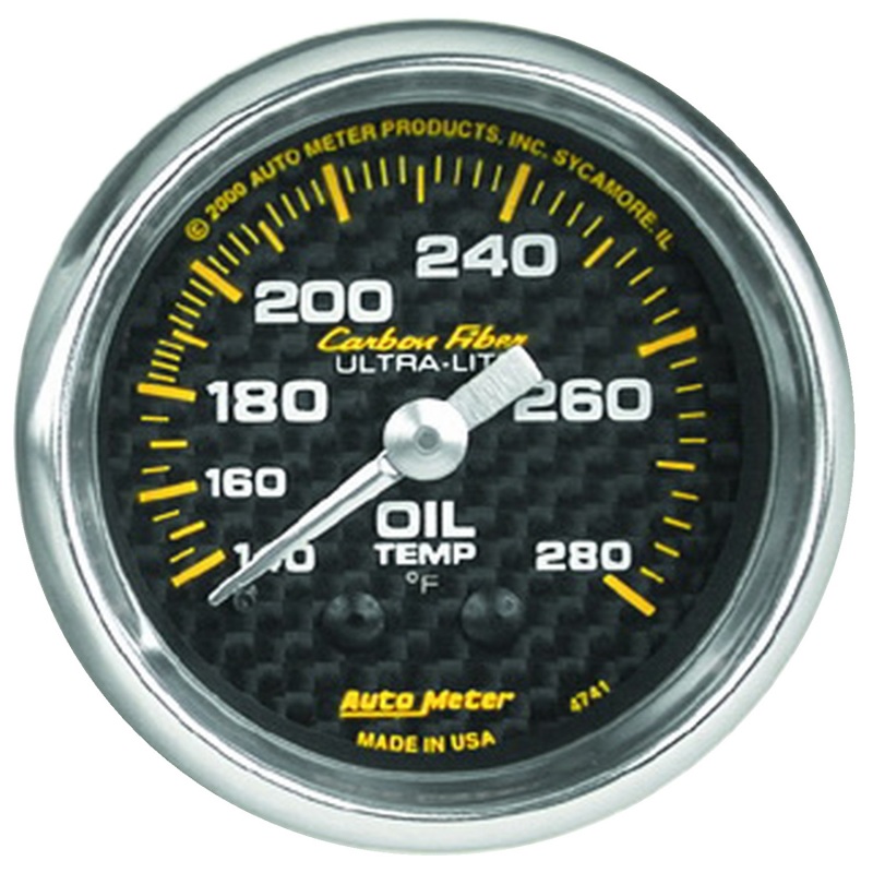 Auto Meter 4741 2-1/16" Carbon Fiber Mechanical Oil Temp Gauge 140-280F NEW - 4741