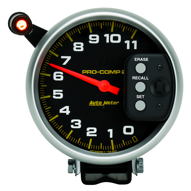 Auto Meter 6857 Gauge Tach 5" 11K Rpm Pedestal W/Quick Lite/Peak Memory Pro-Comp