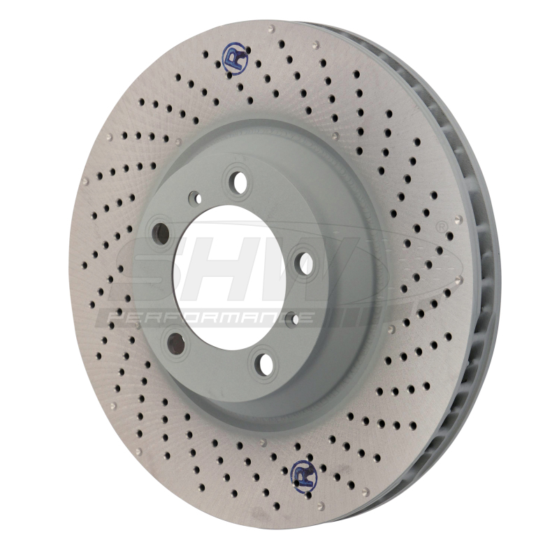 SHW 07-13 Porsche 911 Turbo 3.8L w/o Ceramic Brakes Right Front Drilled-Dimpled MB Brake Rotor - PFR31004