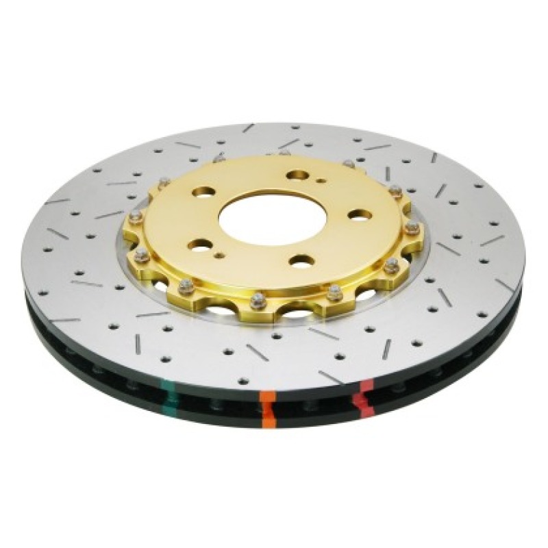 DBA fits  08-17 Mitsubishi Evo X Front Drilled & Slotted 5000 Series 2 Piece Rotor w/ Gold Hat - 52224V2GLDXS
