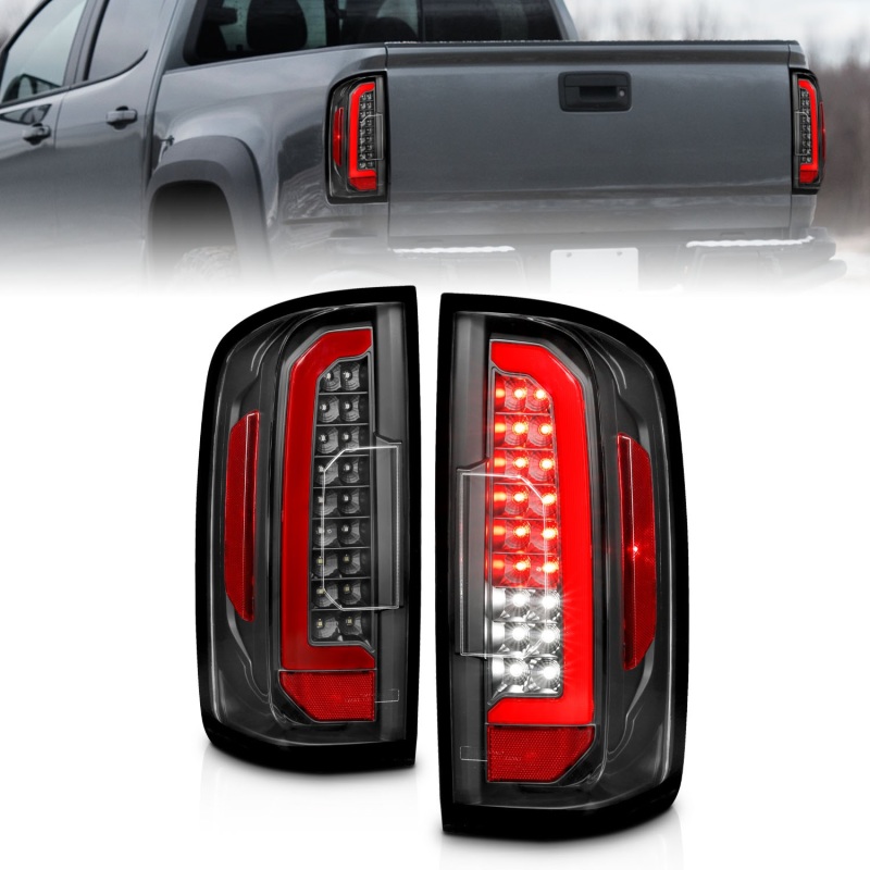 ANZO 15-21 Chevrolet Colorado Full LED Tail Lights w/ Red Lightbar Black Housing Clear Lens - 311432