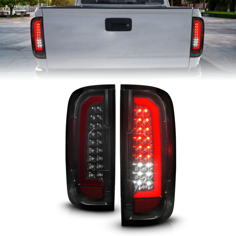 ANZO 15-21 Chevrolet Colorado Full LED Tail Lights w/ Red Lightbar Black Housing Smoke Lens - 311433