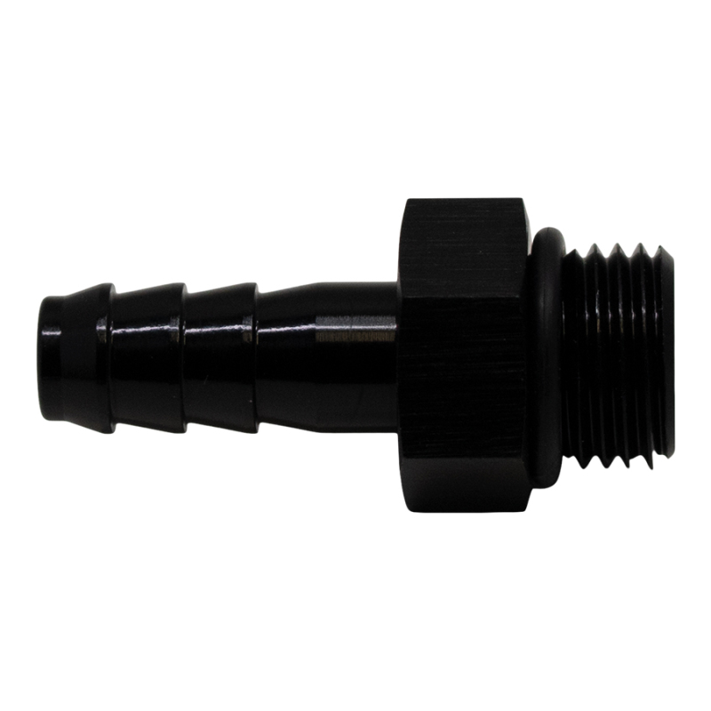 DeatschWerks 6AN ORB Male to 5/16in Male Triple Barb Fitting (Incl O-Ring) - Anodized Matte Black - 6-02-0502-B