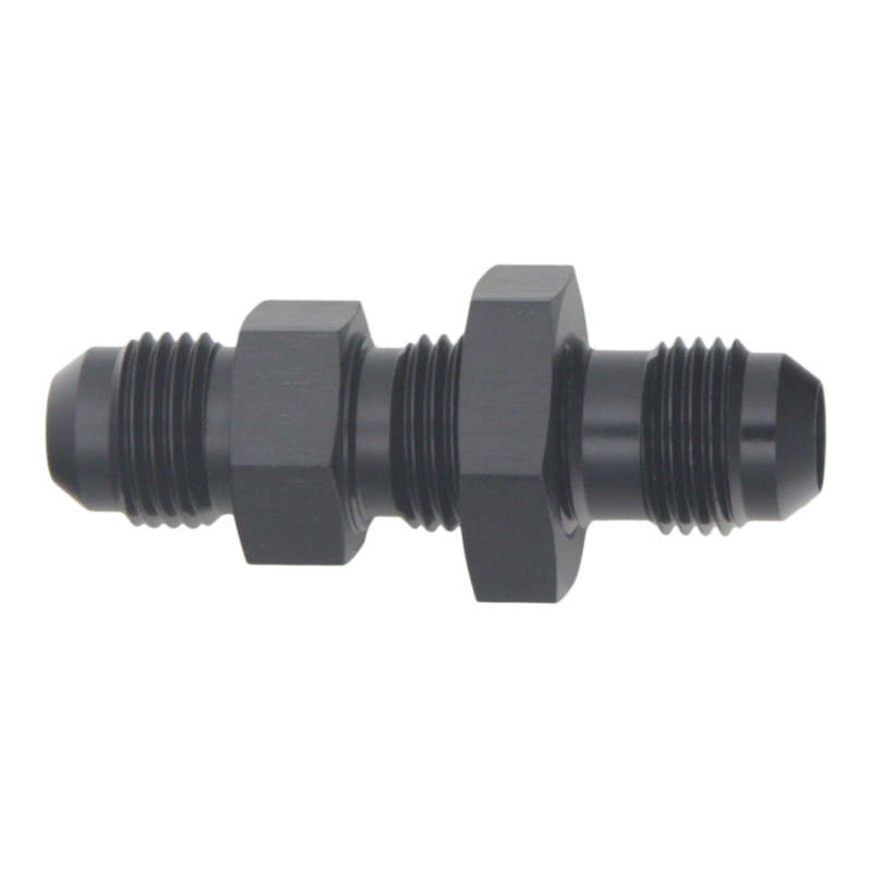 DeatschWerks 6AN Male Flare to 6AN Male Flare Bulkhead Adapter (Incl Nut) - Anodized Matte Black - 6-02-0708-B