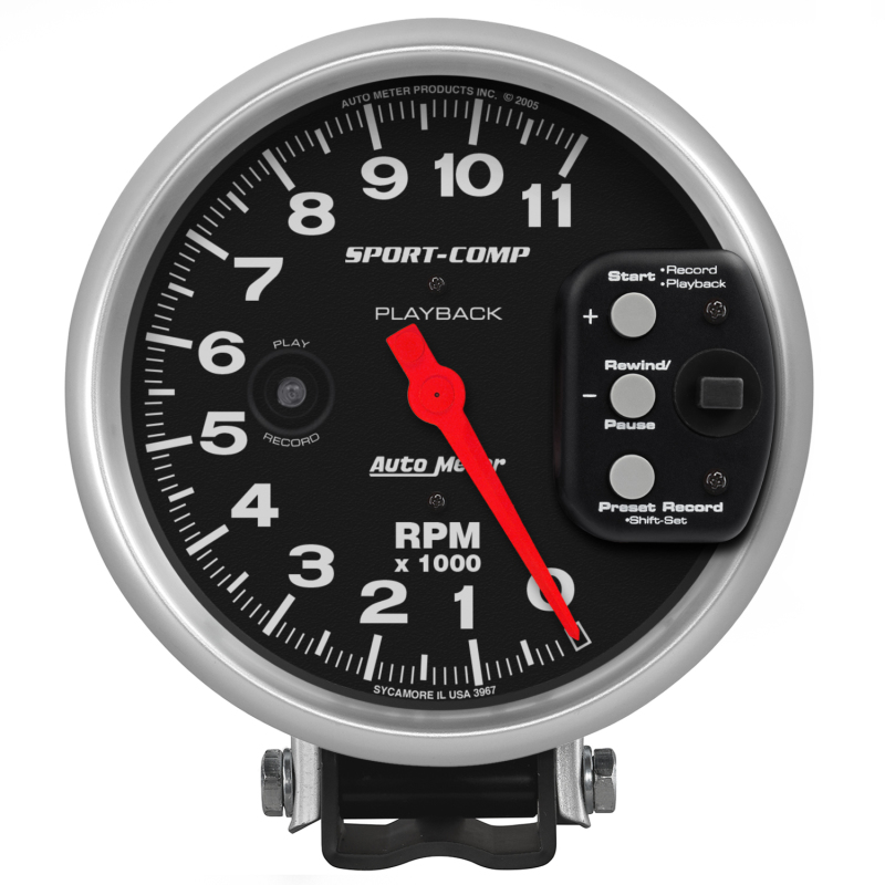 Autometer Sport-Comp Tachometer 5in 11K RPM Pedestal with RPM playback - 3967