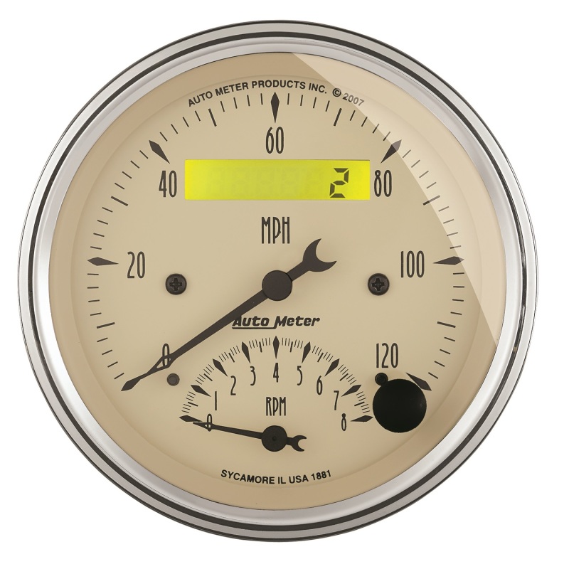 AutoMeter Gauge Tach/Speedo 3-3/8in. 120MPH & 8K RPM Elec. Program. Antq Beige - 1881