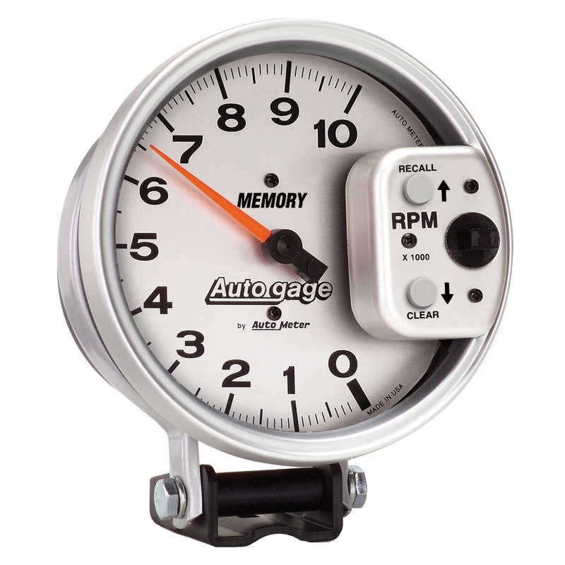AutoMeter Gauge Tachometer 5in. 10K RPM Pedestal W/ Peak Memory Silver Auto Gage - 233907