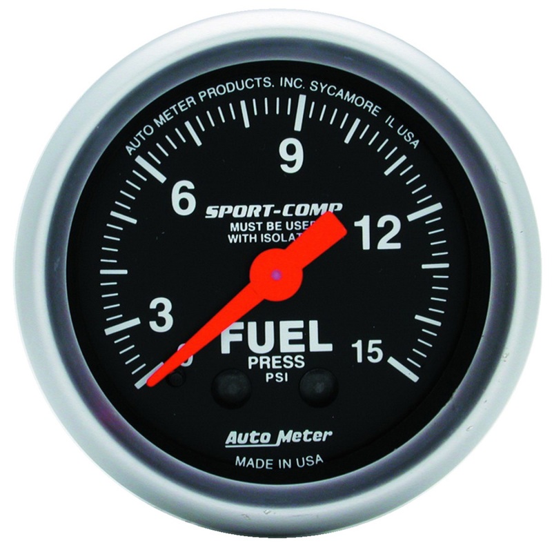 AutoMeter Gauge Fuel Pressure 2-1/16in. 15PSI Mechanical W/Isolator Sport-Comp - 3313
