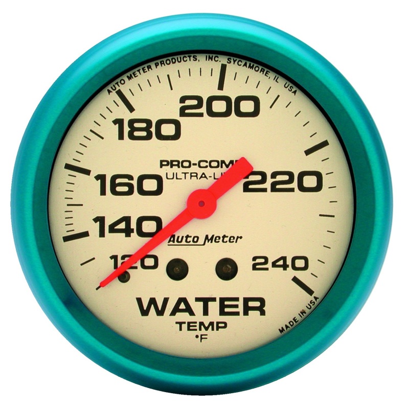 AutoMeter Gauge Water Temp 2-5/8in. 120-240 Deg. F Mech. Glow In The Dark Ultra-Nite - 4532