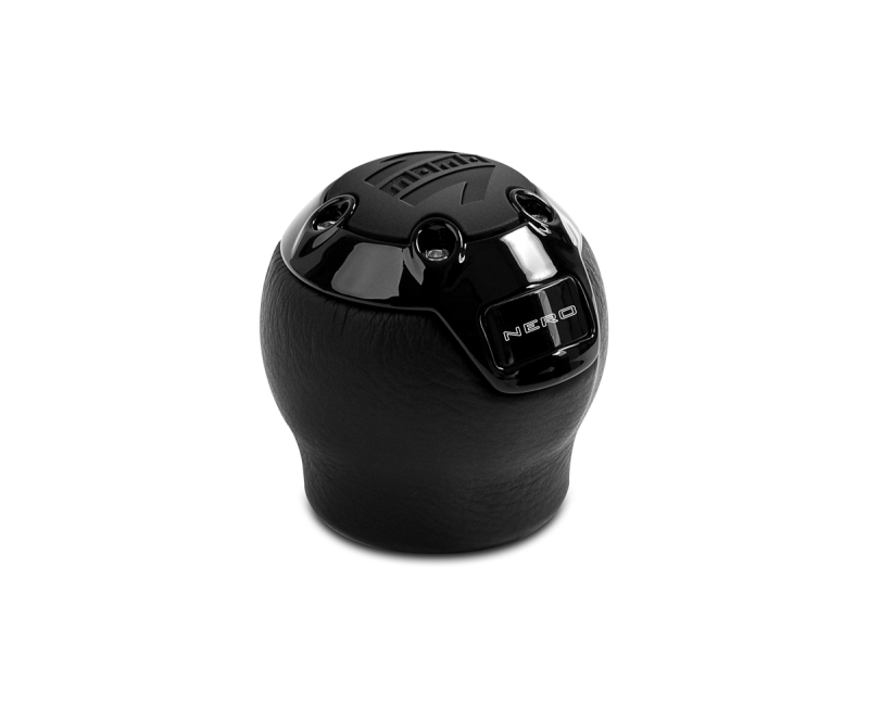 Momo Nero Shift Knob - Black Leather, Black Chrome Insert, with Reverse Lockout - NERBK1-R