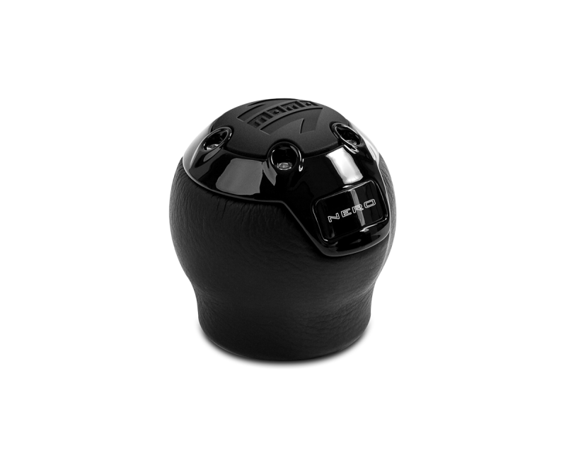 Momo Nero Shift Knob - Black Leather, Black Chrome Insert, with Reverse Lockout - NERBK1-R