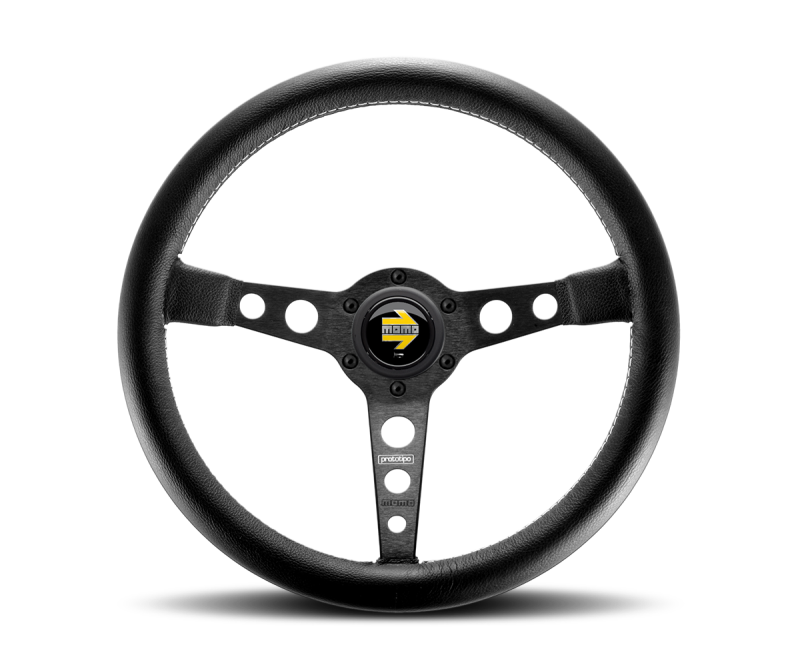 Momo Prototipo Steering Wheel 350 mm - Black Leather/Wht Stitch/Black Spokes - PRO35BK2B