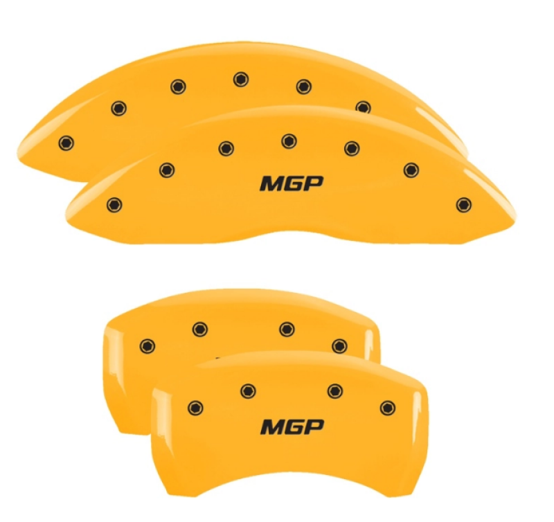MGP 4 Caliper Covers Engraved Front/Rear 18-19 Buick Regal Sportback Yellow Finish Silver Characters - 49014SMGPYL