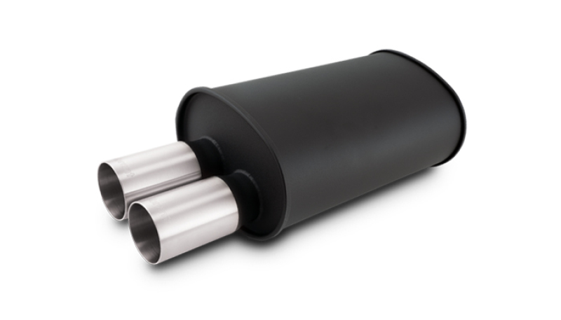 Vibrant StreetPower Flat Blk Muffler Dual 304SS Brushed Tips 9.5in x 6.75in x 15in - 3in Dual Inlet - 12326