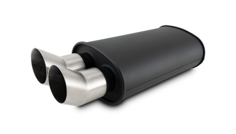 Vibrant StreetPower Flat Blk Muffler Dual 304SS Brushed Tips 9in x 5in x 15in - 3in Dual Inlet - 12331