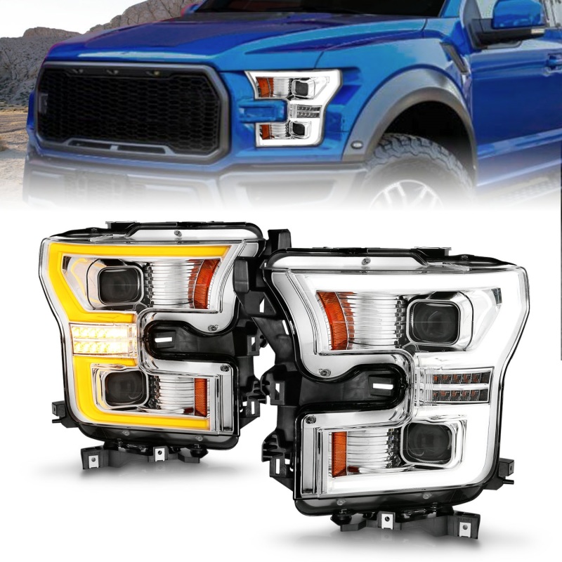 ANZO 15-17 Ford F-150 Chrome LED Projector Plank Style DRL w/Initiation Light Halogen Models - 111605