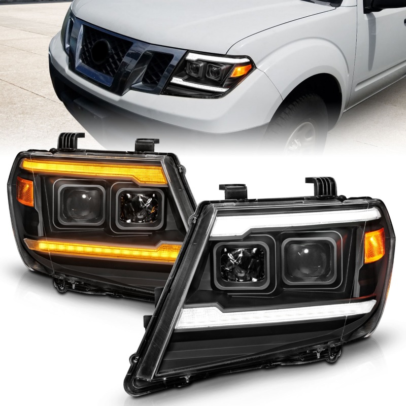 ANZO 09-20 Nissan Frontier Black Projector Plank Style DRL w/ Switchback & Sequential LED DRL - 111597
