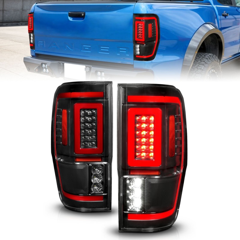 ANZO 19-22 Ford Ranger Full LED Taillights w/ Lightbar Sequential Signal Black Housing/Clear Lens - 311446
