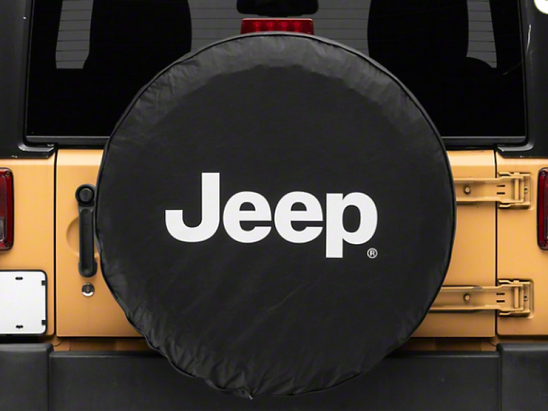 Officially Licensed Jeep 66-18 CJ5/ CJ7/ Wrangler YJ/ TJ/JK White Logo Spare Tire Cover- 31Inch - OLJJ157893C