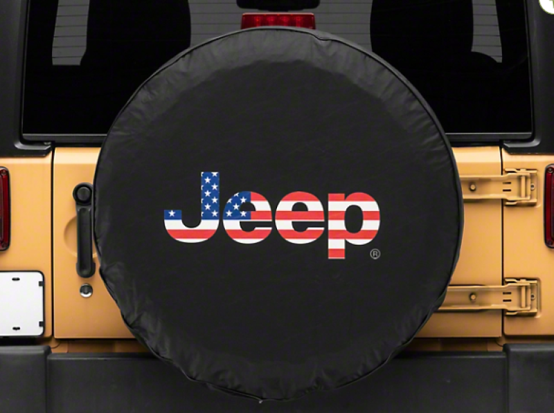 Officially Licensed Jeep 66-18 CJ5/ CJ7/Wrangler YJ/ TJ/JK American Flag Logo Spare Tire Cover-32In - OLJJ157895D