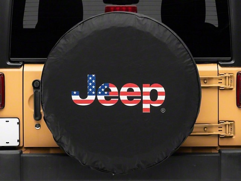 Officially Licensed Jeep 66-18 CJ5/ CJ7/ Wrangler YJ/TJ/JK American Flag Logo Spare Tire Cover-33In - OLJJ157895E