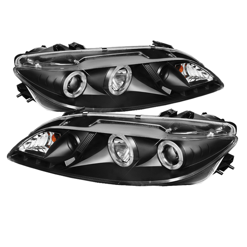 Spyder 5042538 Halo DRL LED Projector Headlight Black For 03-05 Mazda 6 2pc