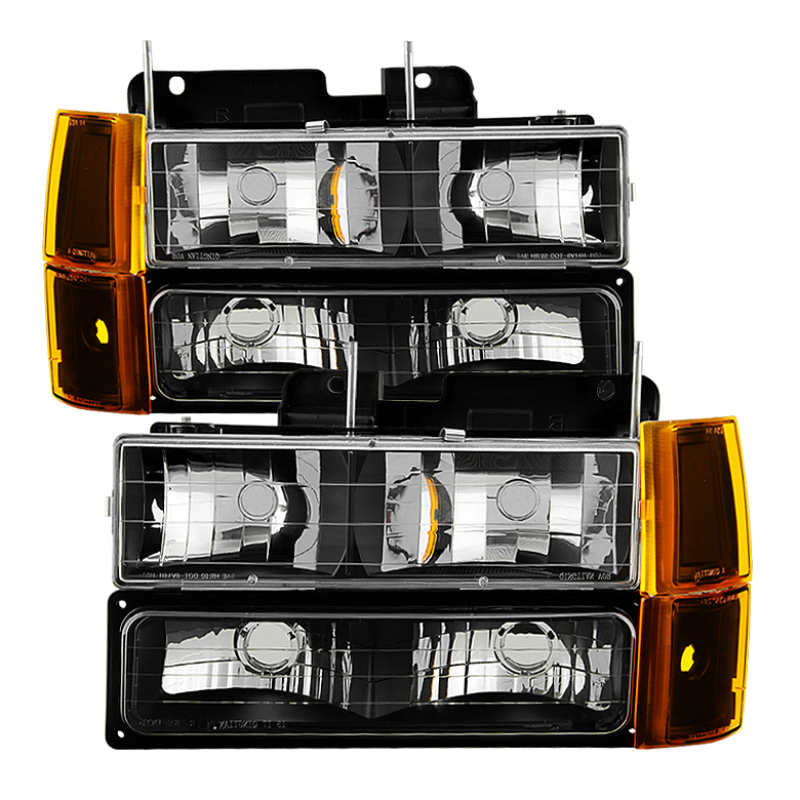 Xtune GMC Yukon 94-99 Headlights w/ Corner & Parking Lights 8pcs Sets -Black HD-JH-GCK94-AM-BK-SET - 9034442
