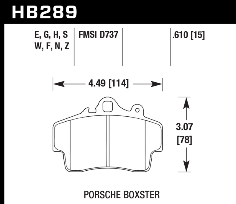 Hawk HB289G.610 DTC 60 Brake Pad Set For 1997-2008 Porsche Boxster