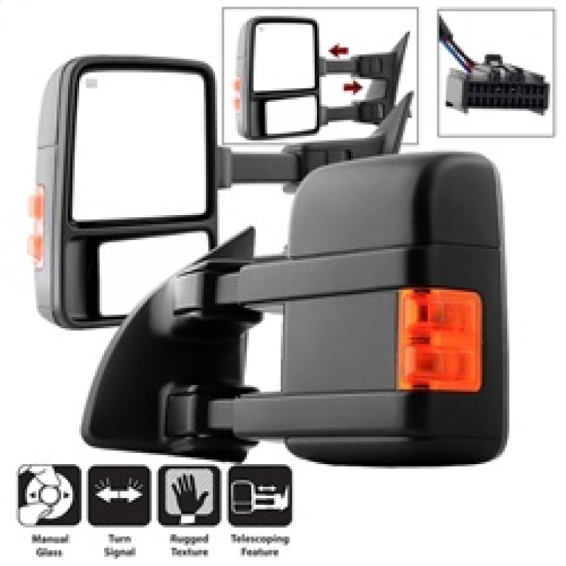 XTune 9935794 Door Mirror Set, Manual Extendable, Manual Adjust, Amber