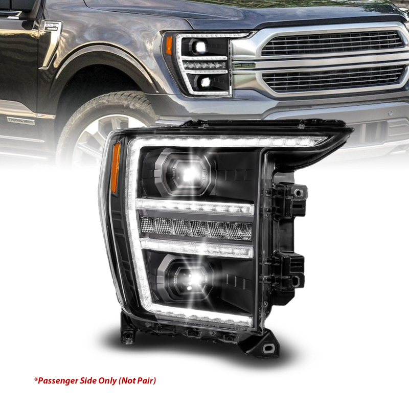 Anzo 21-23 Ford F150 LED Projector Headlight w/Switchback+Sequential - Black (Passenger Side Only) - 111594-R