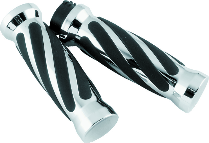 Bikers Choice 81-17 XL & Big Twin Dual Cable Chrome & Black Twisted Grips Pr - 498415