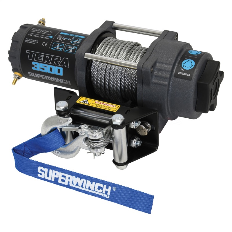 Superwinch 3500 LBS 12V DC 7/32 in x 32 ft Steel Rope Terra 3500 Winch - Gray Wrinkle - 1135260