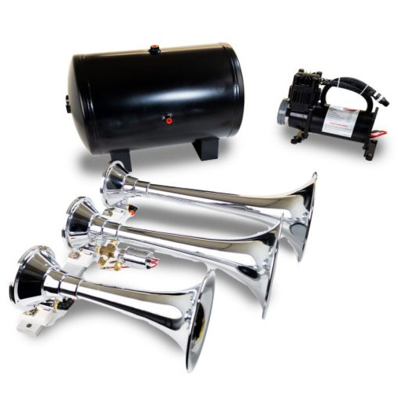 Kleinn Triple Chrome Horn Kit w/150 PSI Waterproof 3.0 gal Air Tank - HK8