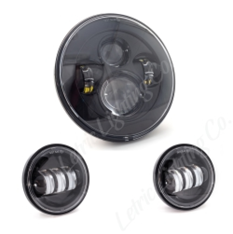 Letric Lighting 7? LED Black Premium Headlight with (2) 4.5? Black Passing Lamps - LLC-LHK-7B