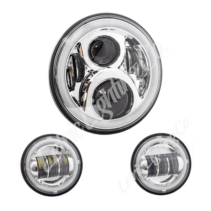 Letric Lighting 7? Full-Halo Chrome LED Headlight with (2) 4.5? Full-Halo Chrome Passing Lamps - LLC-LHK-7CH