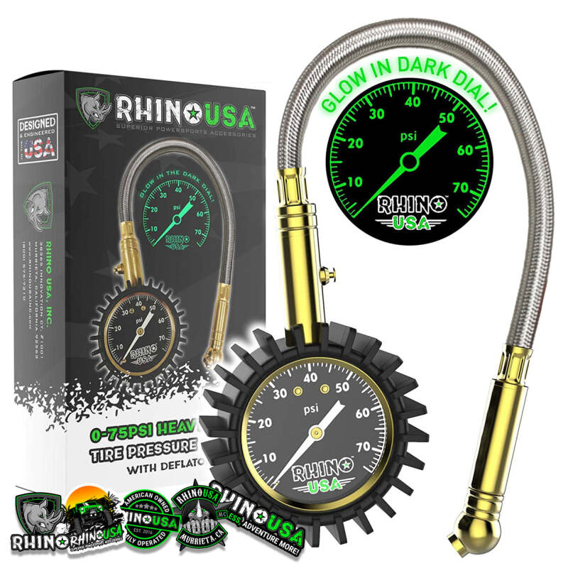 Rhino USA 75 Psi Analog Heavy Duty Tire Pressure Gauge - GRLA-GAUGE-75