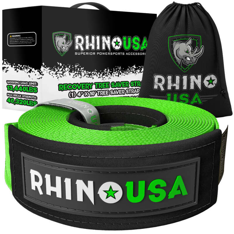 Rhino USA Recovery Tree Saver Strap 4Inx10Ft (Green) - RG-TS4X10-GRN