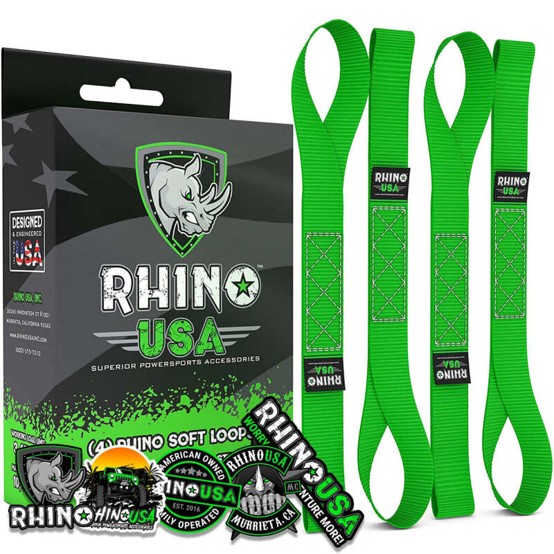 Rhino USA Soft Loops Motorcycle Tie-Down Set 4-Pack Green - SOFT4PACK-GRN