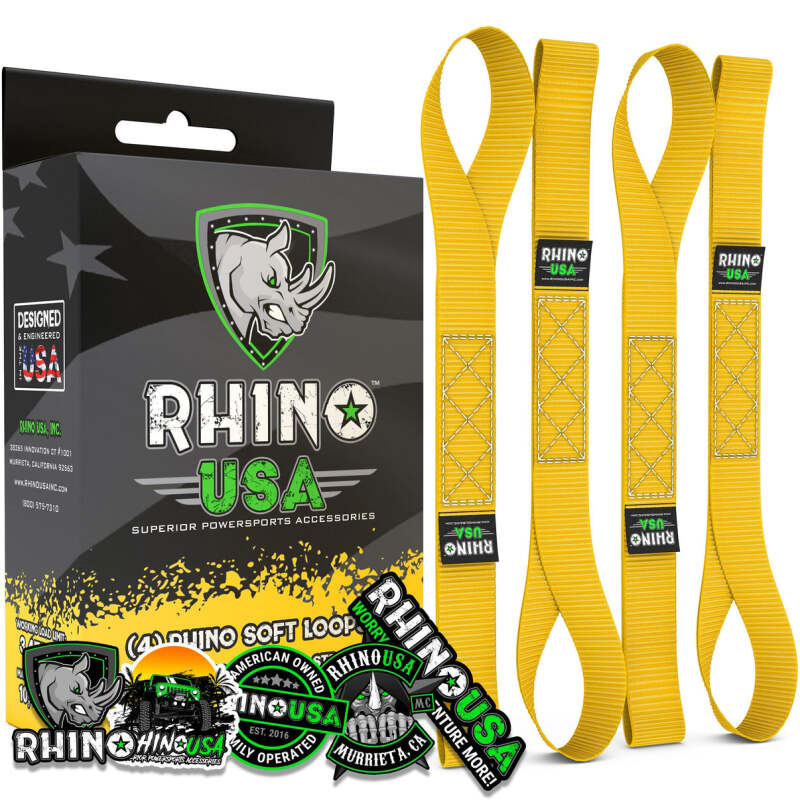 Rhino USA Soft Loops Motorcycle Tie-Down Set 4-Pack Yellow - SOFT4PACK-YLW