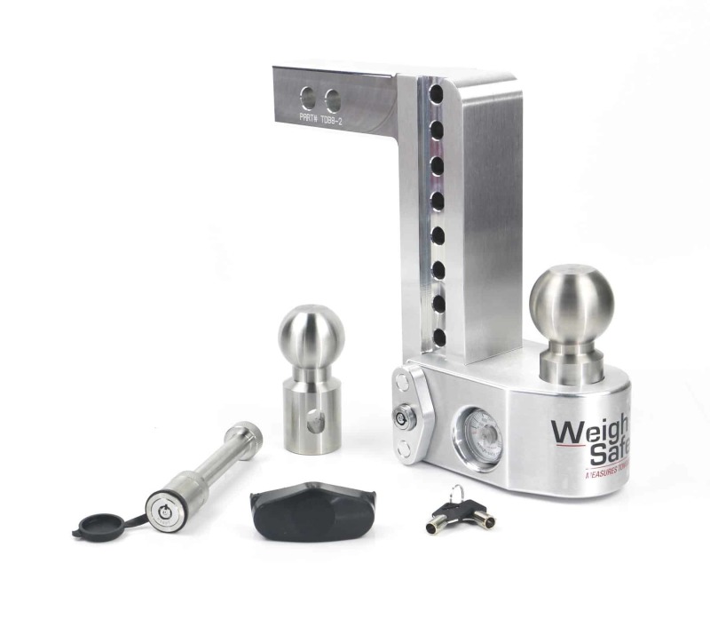 Weigh Safe 8in Drop Hitch w/Built-in Scale & 2in Shank (10K/12.5K GTWR) w/WS05 - Aluminum - WS8-2-KA