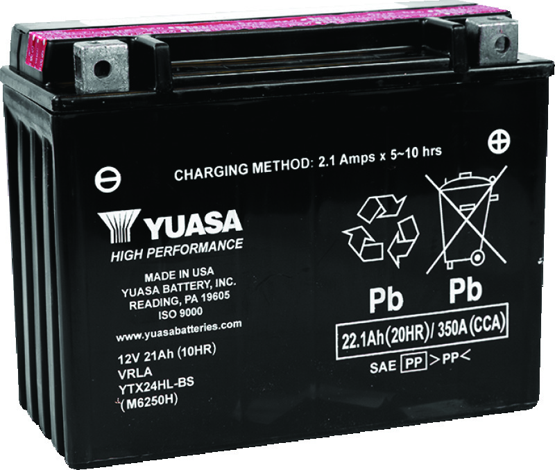 Yuasa YTX24HL-BS High Performance Maintenance Free AGM 12-Volt Battery w/Bottle - YUAM6250H