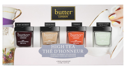 BUTTER LONDON HIGH TEA COLLECTION BOX SET: 4 - 6ML NAIL LACQUERS (RUBY MURRAY, HIGH TEA, TIDDLY, GREEN FAIRY)