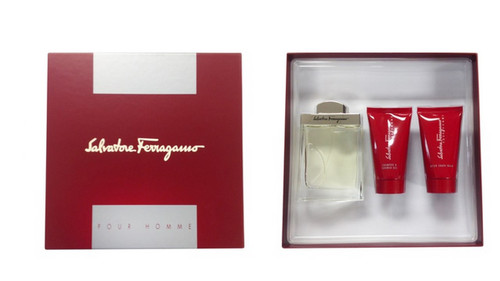SALVATORE FERRAGAMO 3 PCS SET FOR MEN: 3.4 EDT SP + 2.5 AFTER SHAVE BALM + 2.5 SHOWER GEL