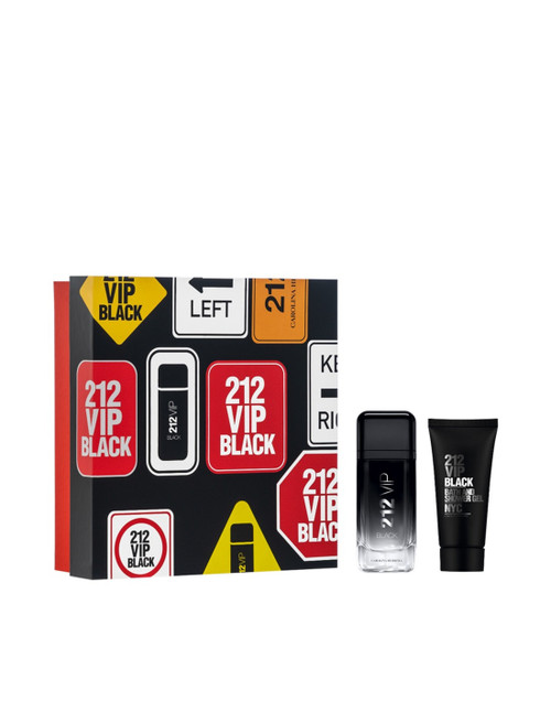 212 VIP BLACK 2 PCS SET FOR MEN: 3.4 EAU DE PARFUM SPRAY + 3.4 SHOWER GEL (HARD BOX)