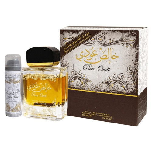 LATTAFA PURE OUDI 2 PCS SET: 3.4 EAU DE PARFUM SPRAY + 1.7 DEODORANT SPRAY