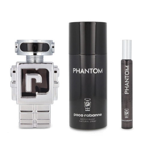 PACO RABANNE PHANTOM 3 PCS SET FOR MEN: 3.4 EAU DE TOILETTE SPRAY + 5.1 DEODORANT SPRAY + 0.34 EAU DE TOILETTE SPRAY