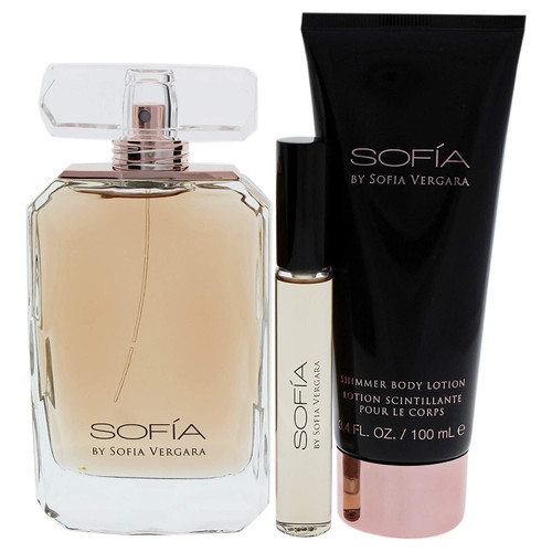 SOFIA VERGARA SOFIA 3 PCS SET: 3.4 EAU DE PARFUM SPRAY + 3.4 SHIMMER BODY LOTION + 0.33 OZ EAU DE PARFUM ROLLERBALL (HARD BOX)