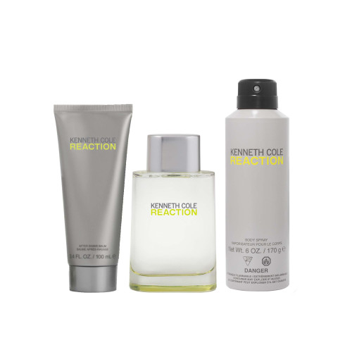 KENNETH COLE REACTION 3 PCS SET FOR MEN: 3.4 EAU DE TOILETTE SPRAY + 3.4 AFTER SHAVE BALM + 6 OZ ALL OVER BODY SPRAY KENNETH COLE REACTION 3 PCS SET FOR MEN: 3.4 EAU DE TOILETTE SPRAY + 3.4 AFTER SHAVE BALM + 6 OZ ALL OVER BODY SPRAY