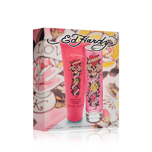 ED HARDY 2 PCS SET FOR WOMEN: 3.4 EAU DE PARFUM SPRAY + 6.8 BODY LOTION ED HARDY 2 PCS SET FOR WOMEN: 3.4 EAU DE PARFUM SPRAY + 6.8 BODY LOTION