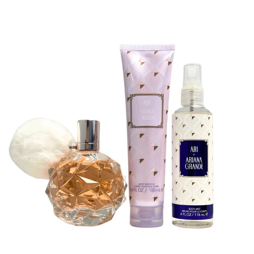 ARIANA GRANDE ARI 3 PCS SET: 3.4 EAU DE PARFUM SPRAY + 4 OZ BODY MIST + 3.4 BODY SOUFFLE ARIANA GRANDE ARI 3 PCS SET: 3.4 EAU DE PARFUM SPRAY + 4 OZ BODY MIST + 3.4 BODY SOUFFLE